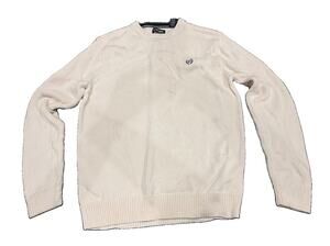 Chaps Mens Medium Cream 100% Cotton Crewneck Knit Sweater Crest Logo